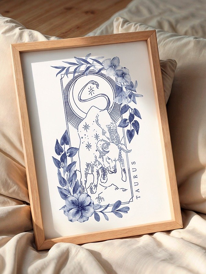 Taurus Blue Line Art Zodiac Print product image (1)