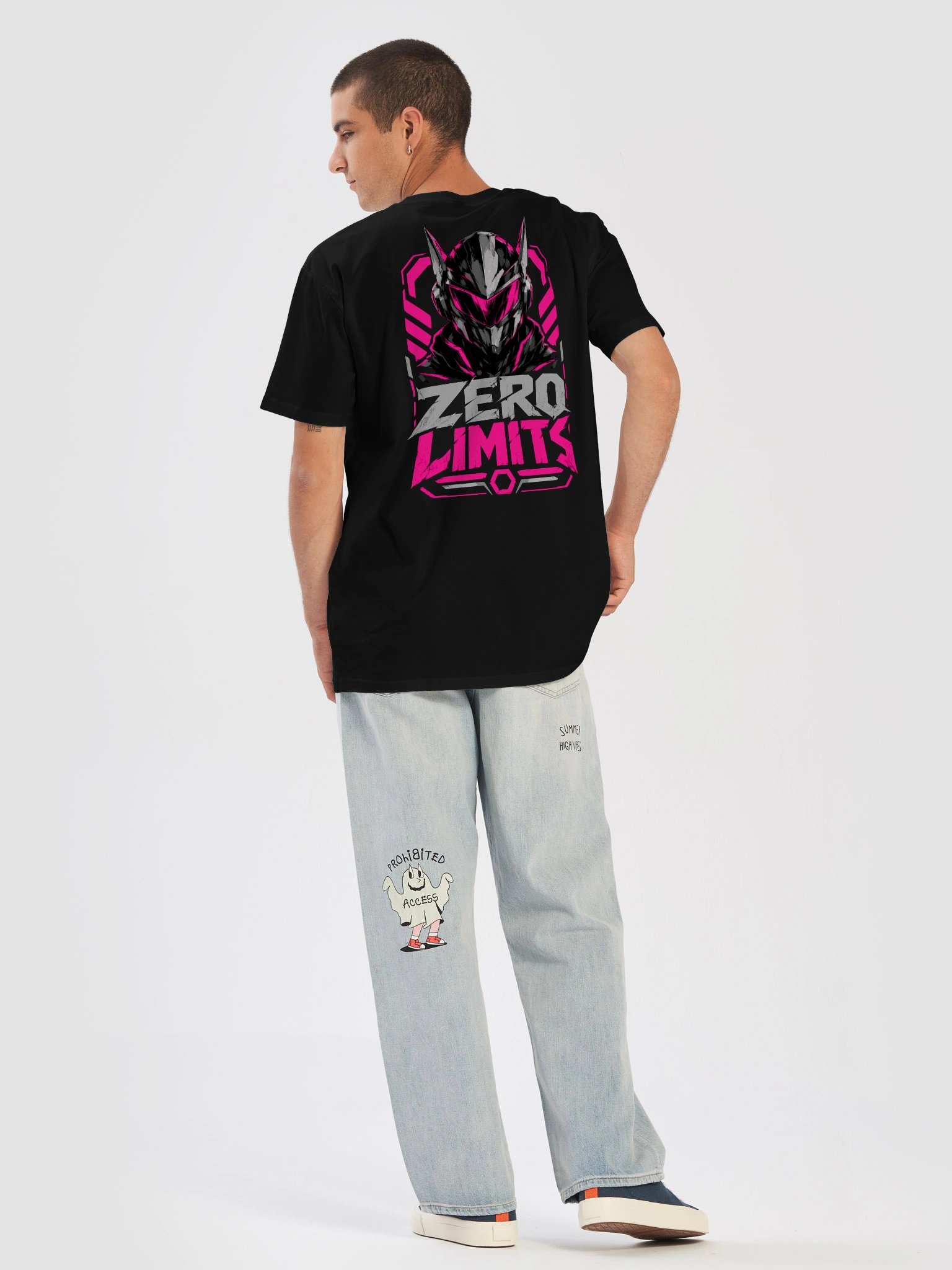 Zero Limits Cyberpunk Helmet T-Shirt | Mecha Techwear Anime Back Print Tee product image (2)