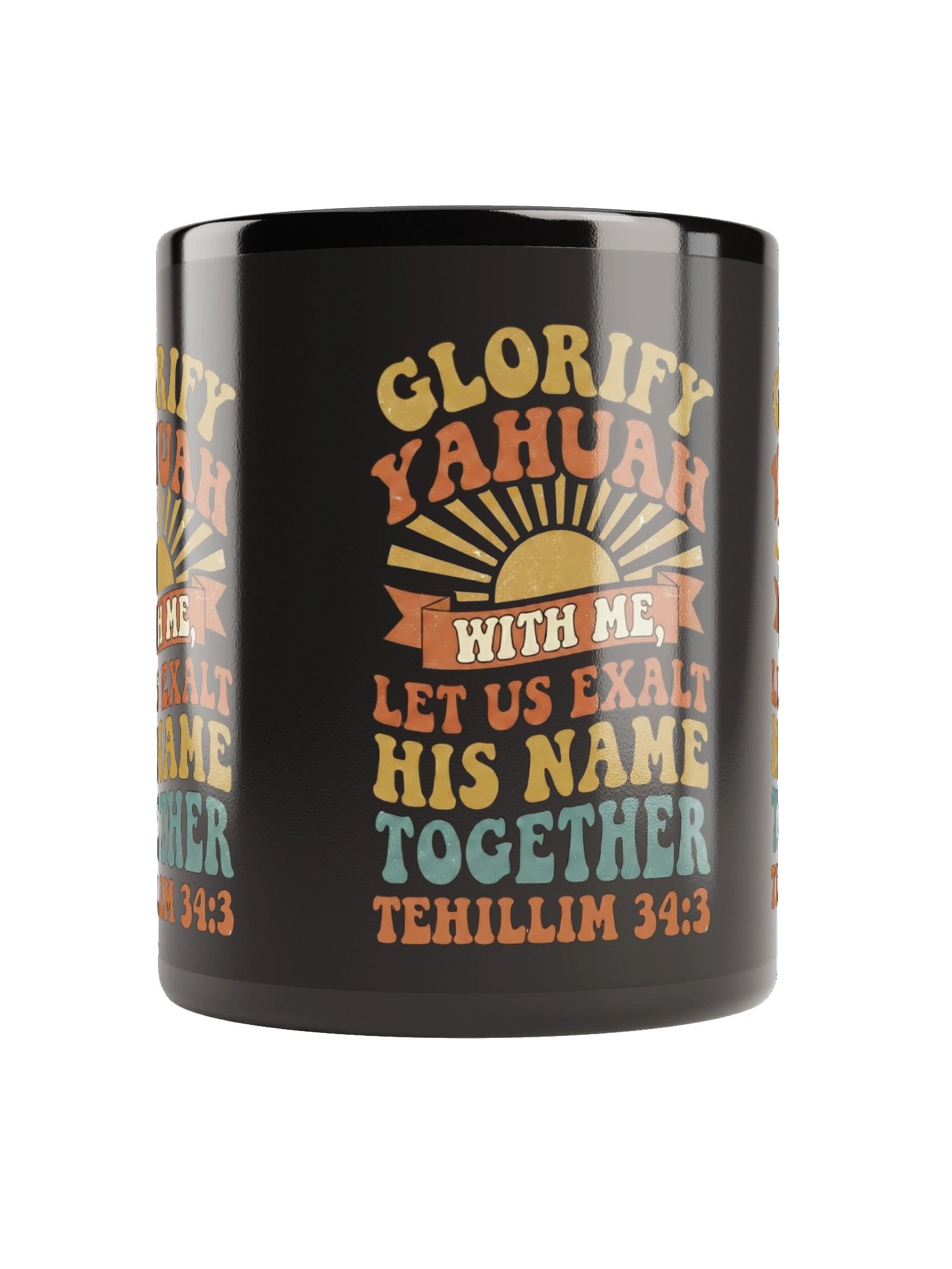 Glorify YAHUAH With Me Black Glossy Mug | Tehillim 34:3 Scripture Cup product image (5)