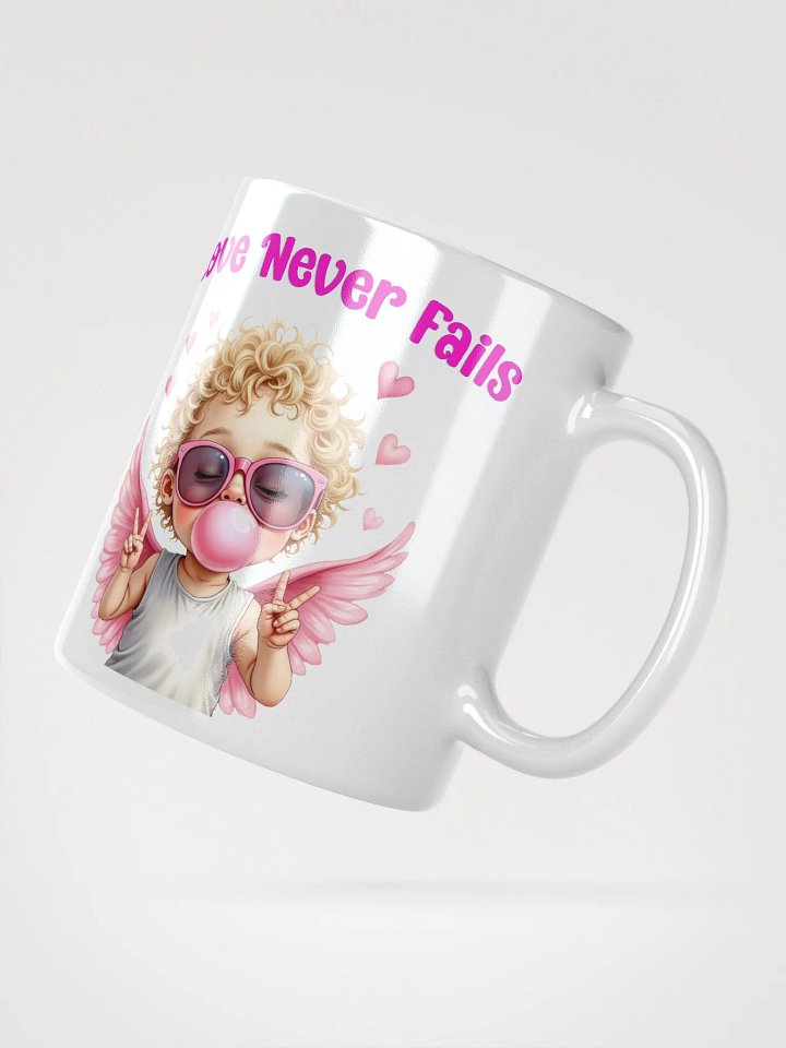 Love Never Fails Valentine Retro Cupid Valentine's Day White Glossy Mug product image (2)