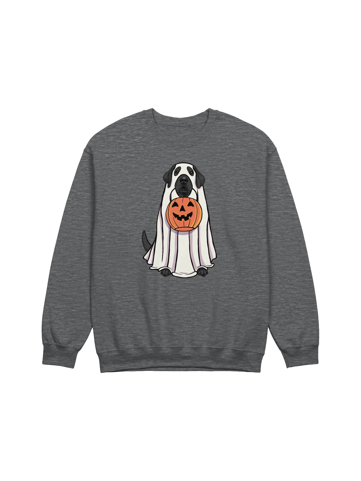 Funny Halloween Labrador Retriever(Black) Sweatshirt | Funny Labrador Wearing a Ghost Costume and Holding a Pumpkin Basket product image (1)