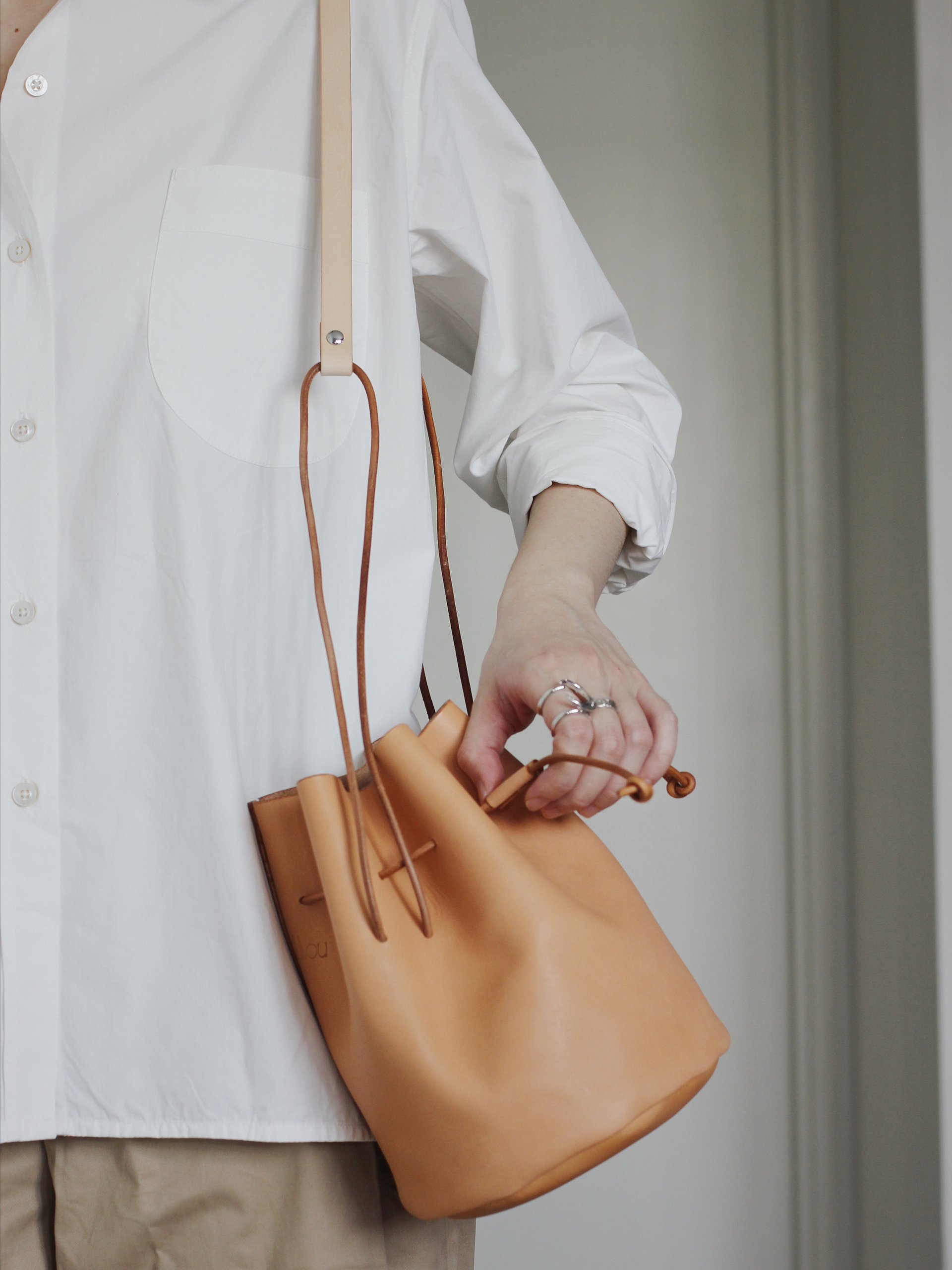 Vegetable Tanned Leather Drawstring Bucket Bag - Small product image (7)