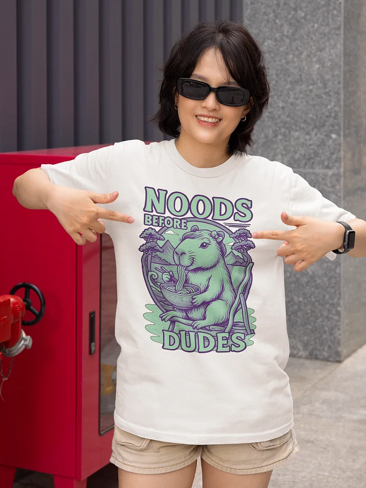 Capybara Noodle Time T-Shirt "NOODS BEFORE DUDES" product image (1)