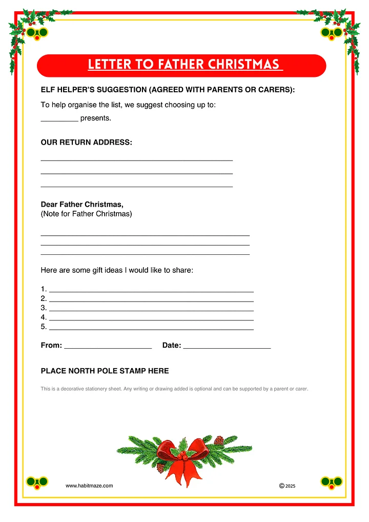 Letter to Father Christmas Template (UK) Digital file PDF product image (1)