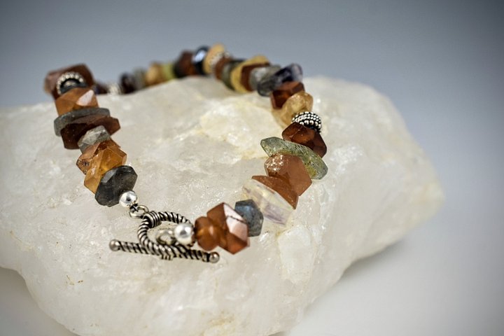 Sterling Silver Bracelet with Hessonite Garnet, Moonstone, and Labradorite product image (2)