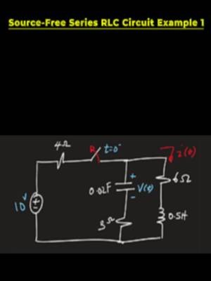 Source-free series RLC circuit example 1 - clearly explained This video walks through a complete source-free series RLC circuit example and demonstrates how to analyze the circuit's natural response after it has been disconnected from its source. The key parameters, damping factor α and natural frequency ω_0, are calculated step by step to determine whether the circuit is overdamped, critically damped, or underdamped. Once the damping condition is identified, the appropriate equation for the current response i(t) is derived and solved. The resulting current waveform is then plotted both analytically and graphically to illustrate how the current decays over time and how the damping behavior affects the transient response. Perfect for students studying RLC circuit analysis, second-order circuits, transient response, damping conditions, and electrical engineering fundamentals. This example provides a practical application of the theory behind source-free series RLC circuits and their natural response. Check out my other videos: https://www.youtube.com/watch?v=jyqYBThdwMs Check out my full playlist on Circuits I & II: https://www.youtube.com/watch?v=FsUBmLerrZI&list=PLBbMkHgmCUDNJwviGeZ-gWBD1nNJYr8Ck    Check out the webpage: https://professorgovalla.com/ Follow me on:  YouTube: https://www.youtube.com/@ProfessorGovalla Instagram: www.instagram.com/professorgovalla TikTok: www.tiktok.com/@professorgovalla