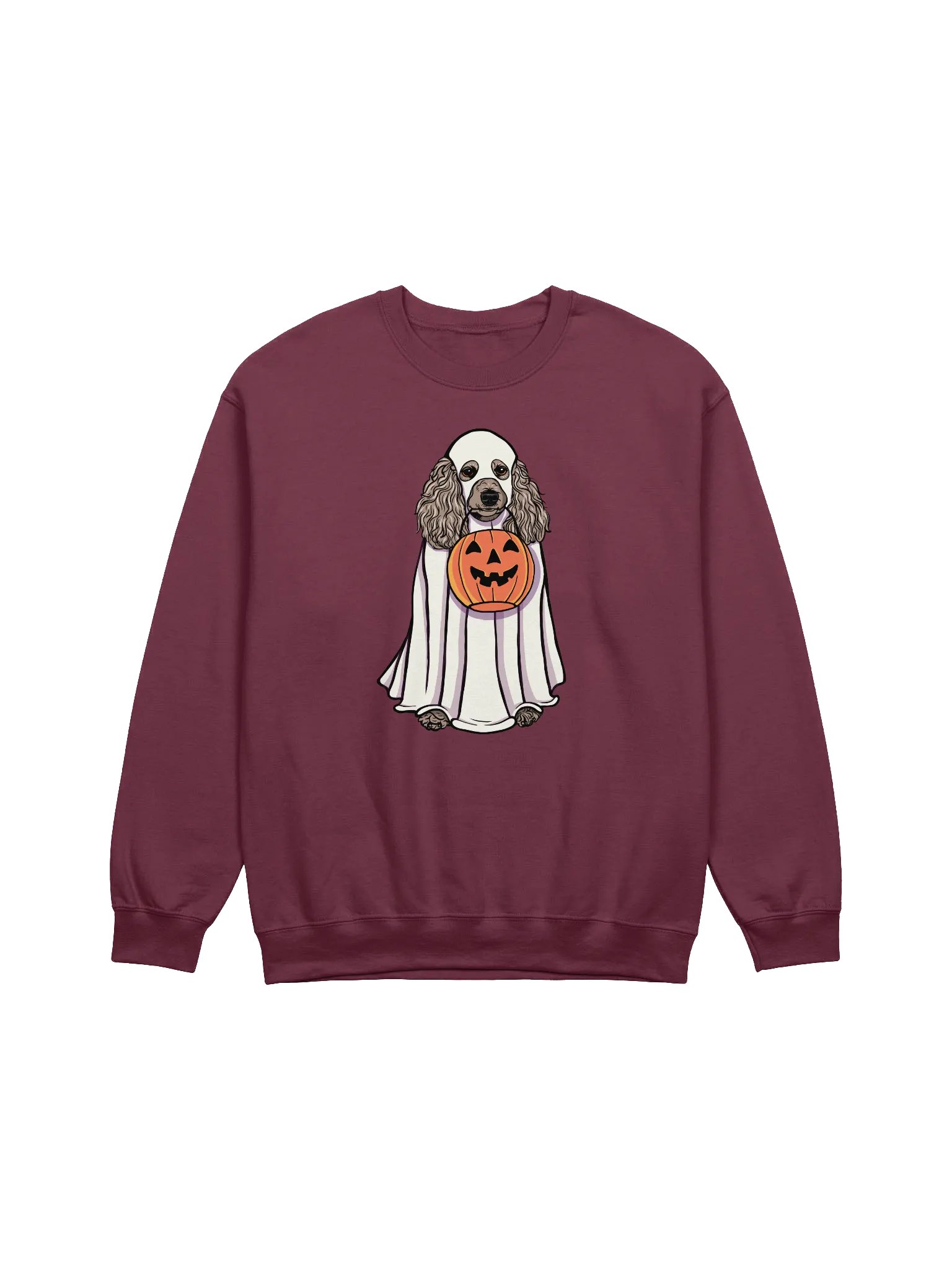 Funny Halloween Poodle(Apricot) Sweatshirt | Funny Papillon Wearing a Ghost Costume and Holding a Pumpkin Basket product image (1)