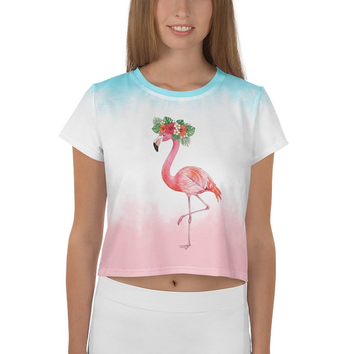 Floral Flamingo Watercolor Crop Tee product image (1)