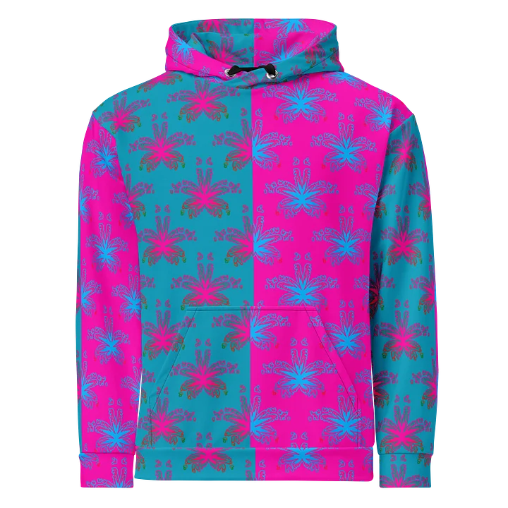 Stoner Circus Unisex Hoodie, Cotton Candy Color Cannabis Clothing, Hot Pink Blue Weed Leaf Pattern 420 Festival Fashion product image (1)