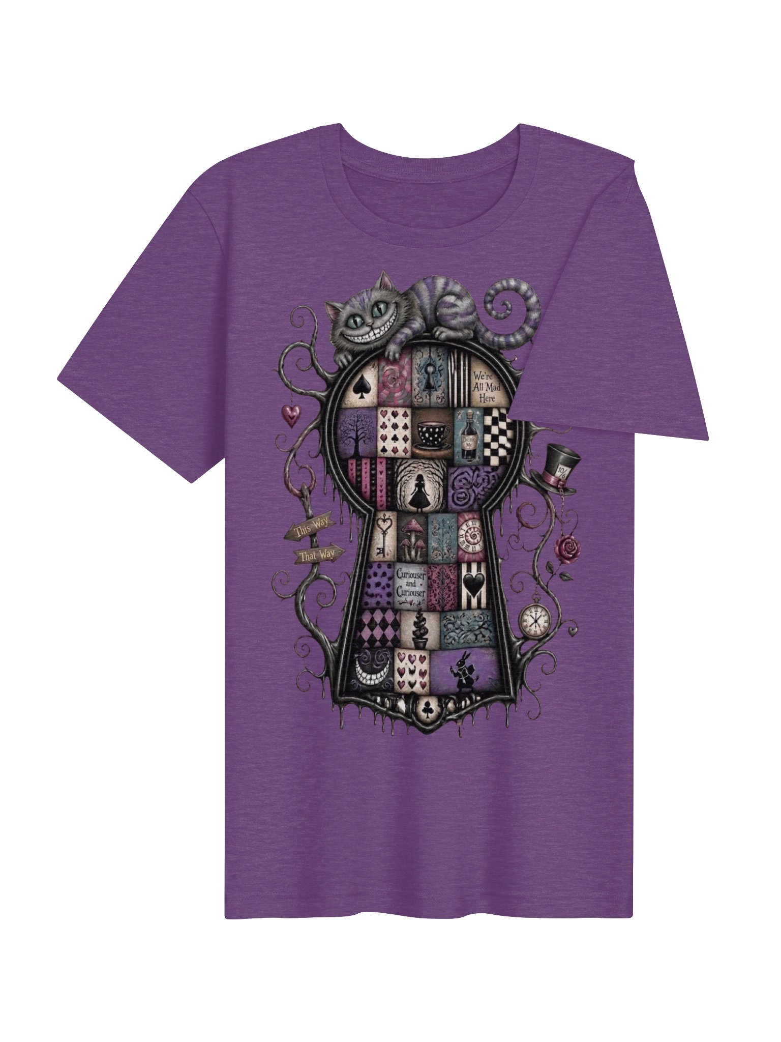 Cheshire Cat Wonderland Shirt, Dark Alice Tee, We're All Mad Here Whimsigoth Graphic product image (5)
