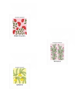 New Zealand Flower Market Wall Art - Pohutukawa Kowhai Manuka Flowers - Unframed