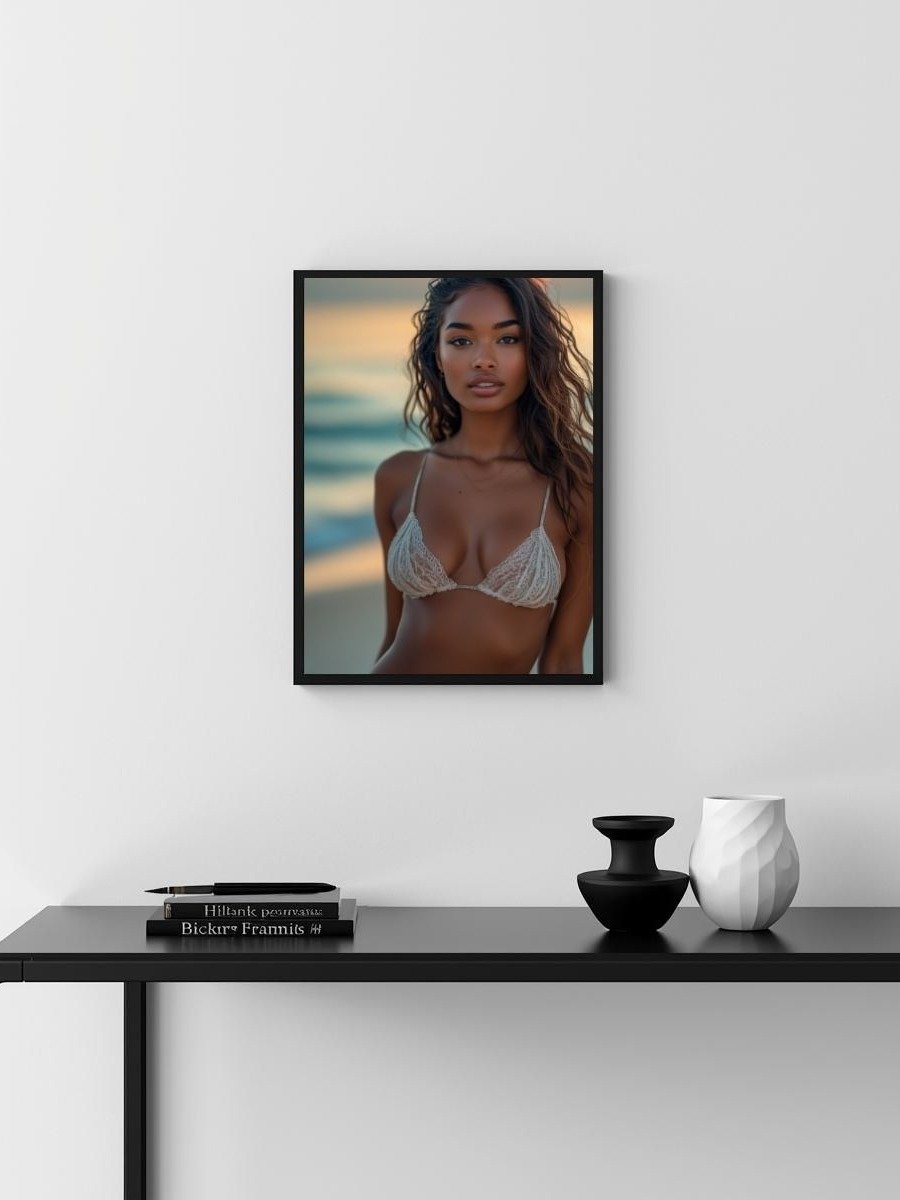 Sunset Beach Model 8x10 Metal Wall Art – White Lace Bikini Metal Poster product image (3)