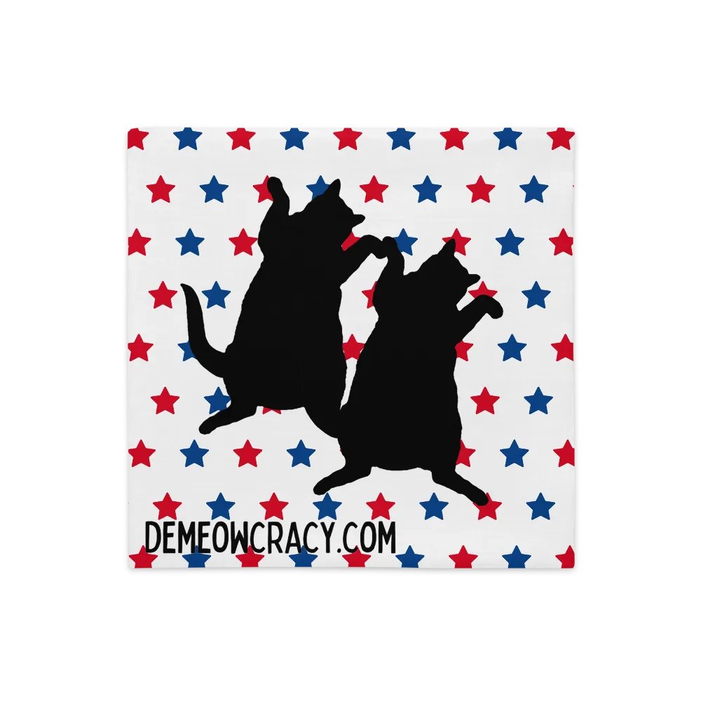 Dancing DeMeowcracy Kitties Reversible Pillow Cover - Red, White and Blue Stars product image (4)