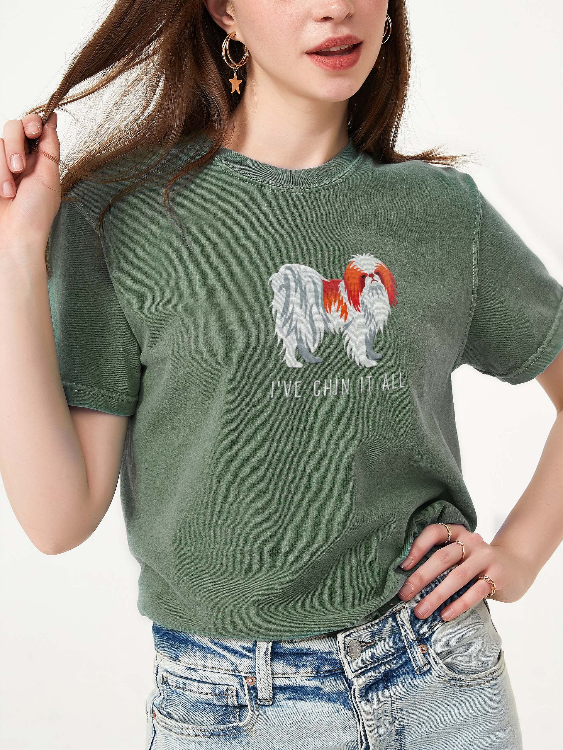 I've Chin It All T-Shirt(Embroidered) of a Japanese Chin(Red & White) product image (2)
