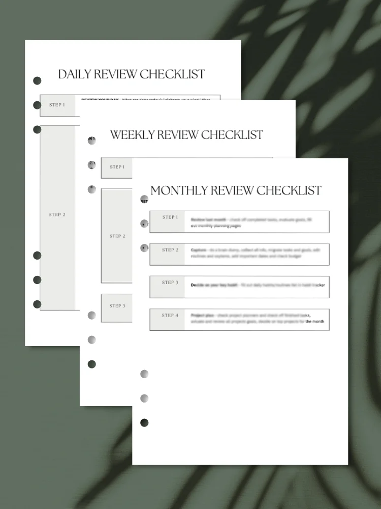 Monthly, Weekly, and Daily Review Checklists | A5 Printable product image (1)