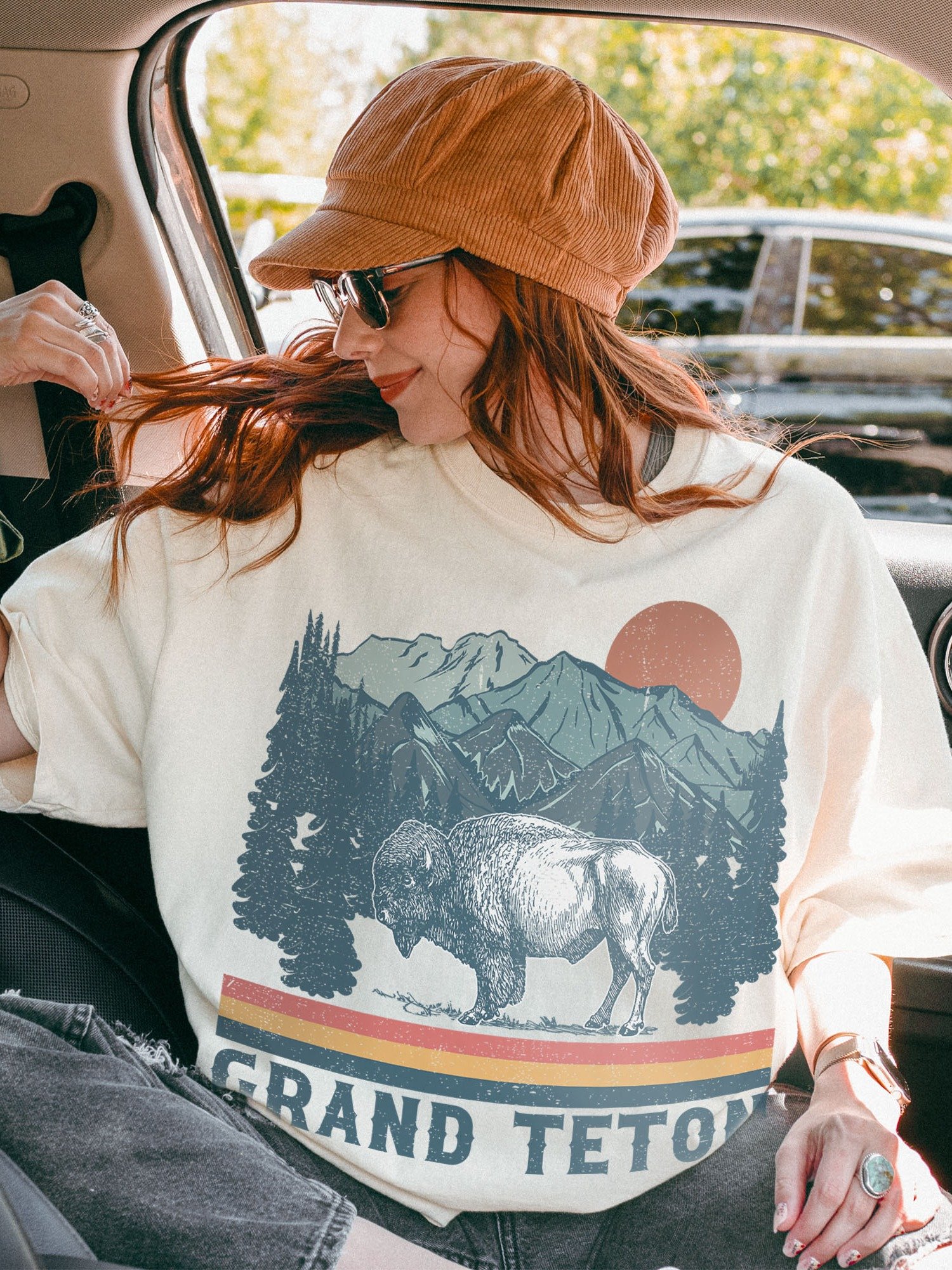 Grand Teton National Park Shirt – Vintage Bison Mountain Retro Sunset Wyoming Tee product image (2)