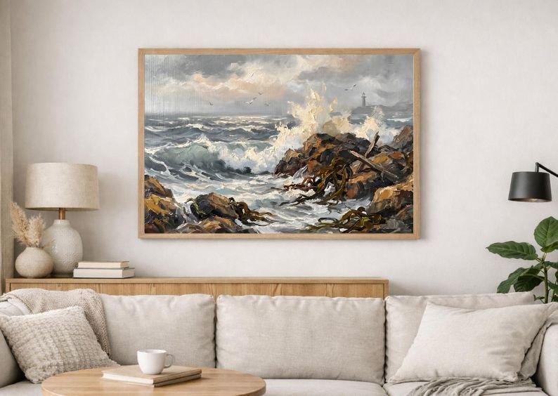 Rare Watercolor Coastal Wall Art Bundle of 3 – Driftwood Shore, Birds in Salt Marsh & Waves Crashing on Rocks, Fine Detail Nautical Print product image (1)