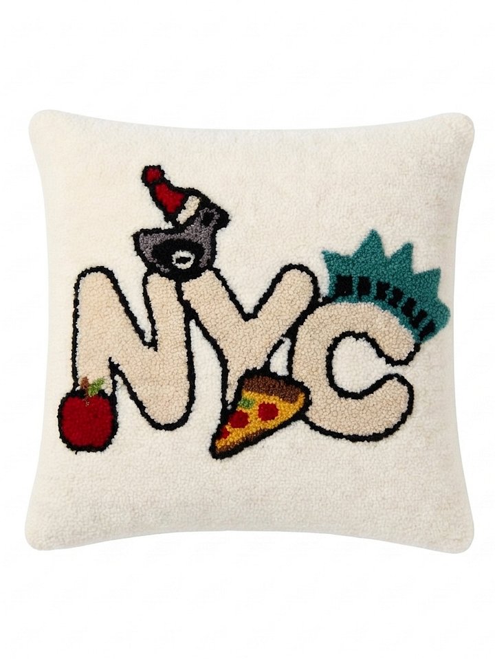 NYC Letters Pillow 14x14" | pigeon Pizza Apple Hand-Hooked Sherpa Pillow product image (1)
