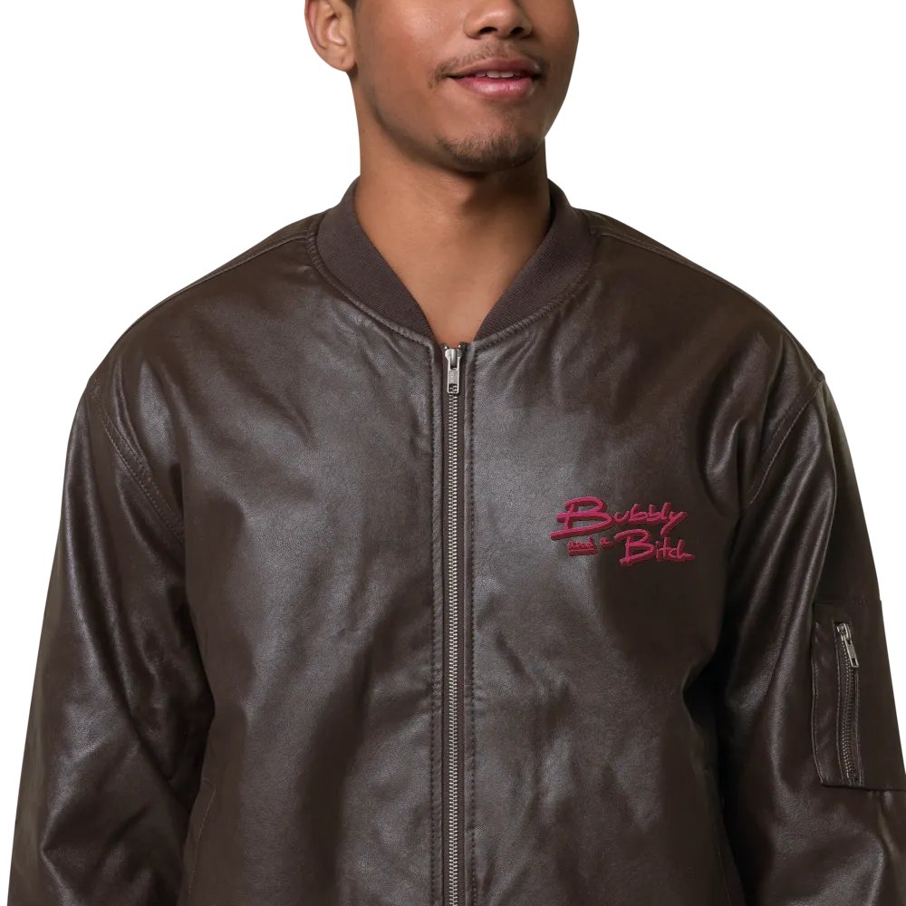 Bubbly and a B (rose shadow design) faux leather bomber jacket product image (1)
