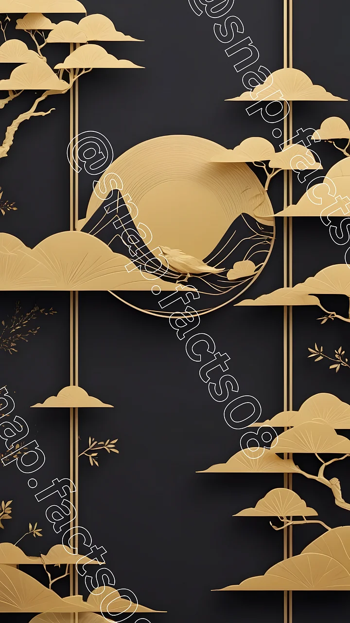 Midnight Serenity – Japanese-Inspired Golden Landscape product image (1)