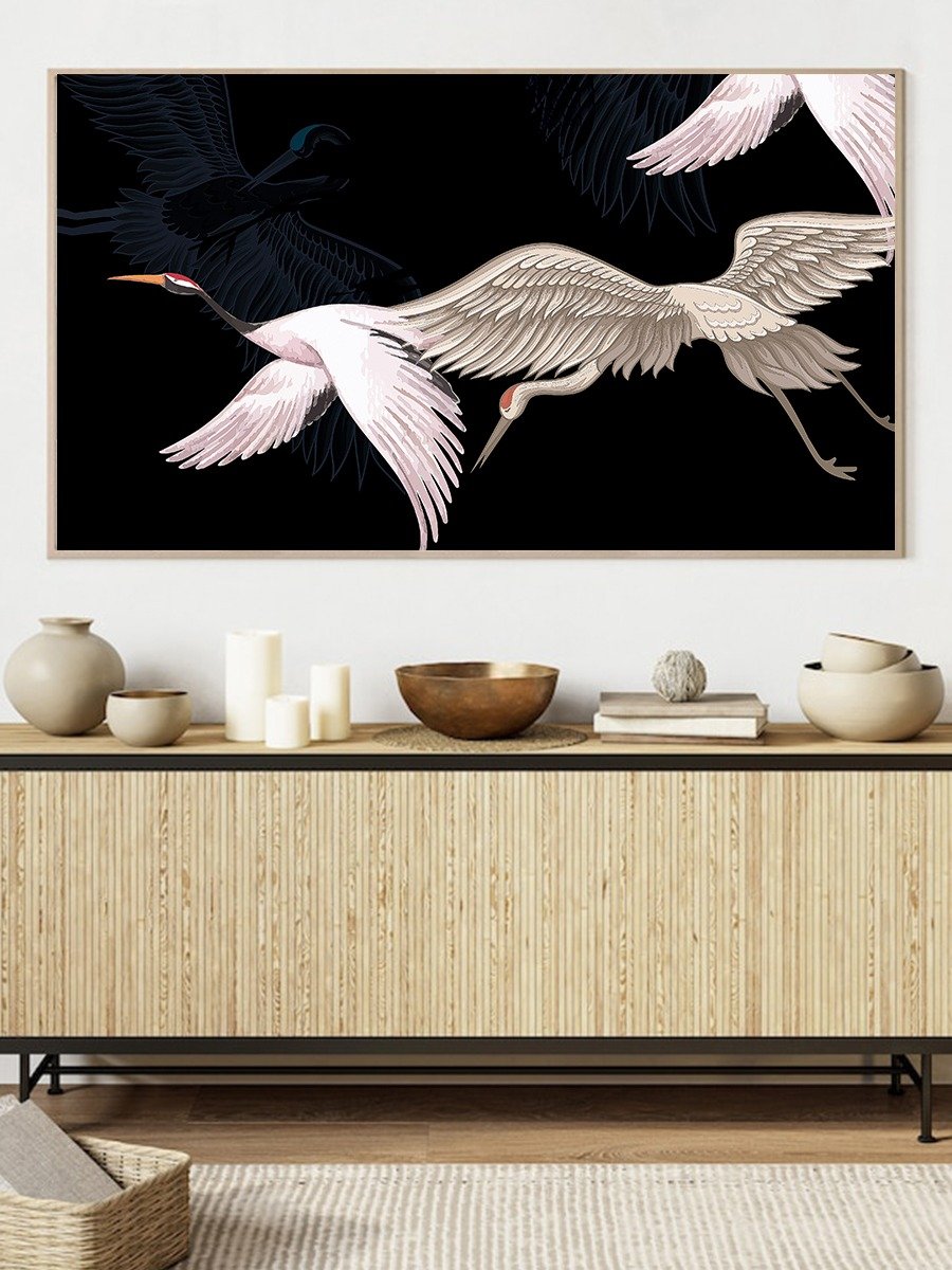 Samsung Frame TV Art Black Japanese Flying Birds Painting Screensaver Digital TV Background product image (6)