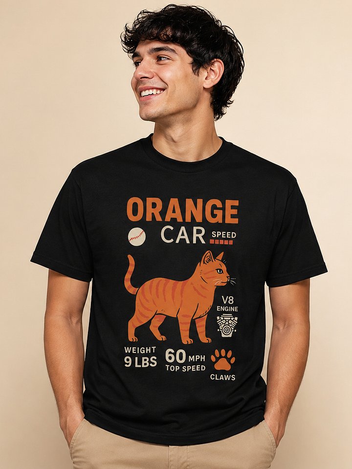 Orange Car Cat T-Shirt – Funny Ginger Cat Graphic Tee for Cat Lovers product image (1)