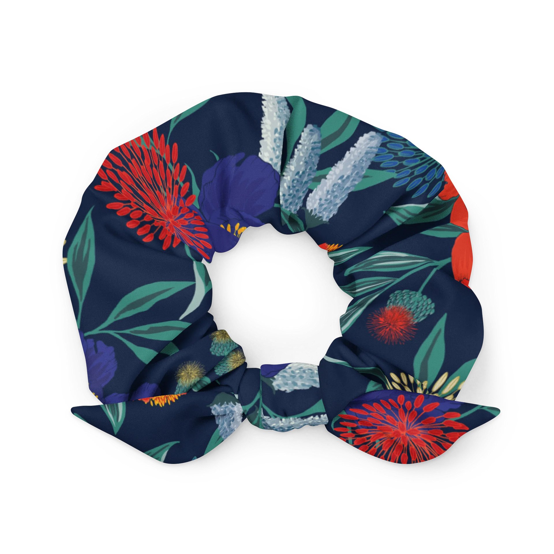Midnight Garden Scrunchie | Navy Blue Floral Hair Accessory | Adjustable Bow product image (1)