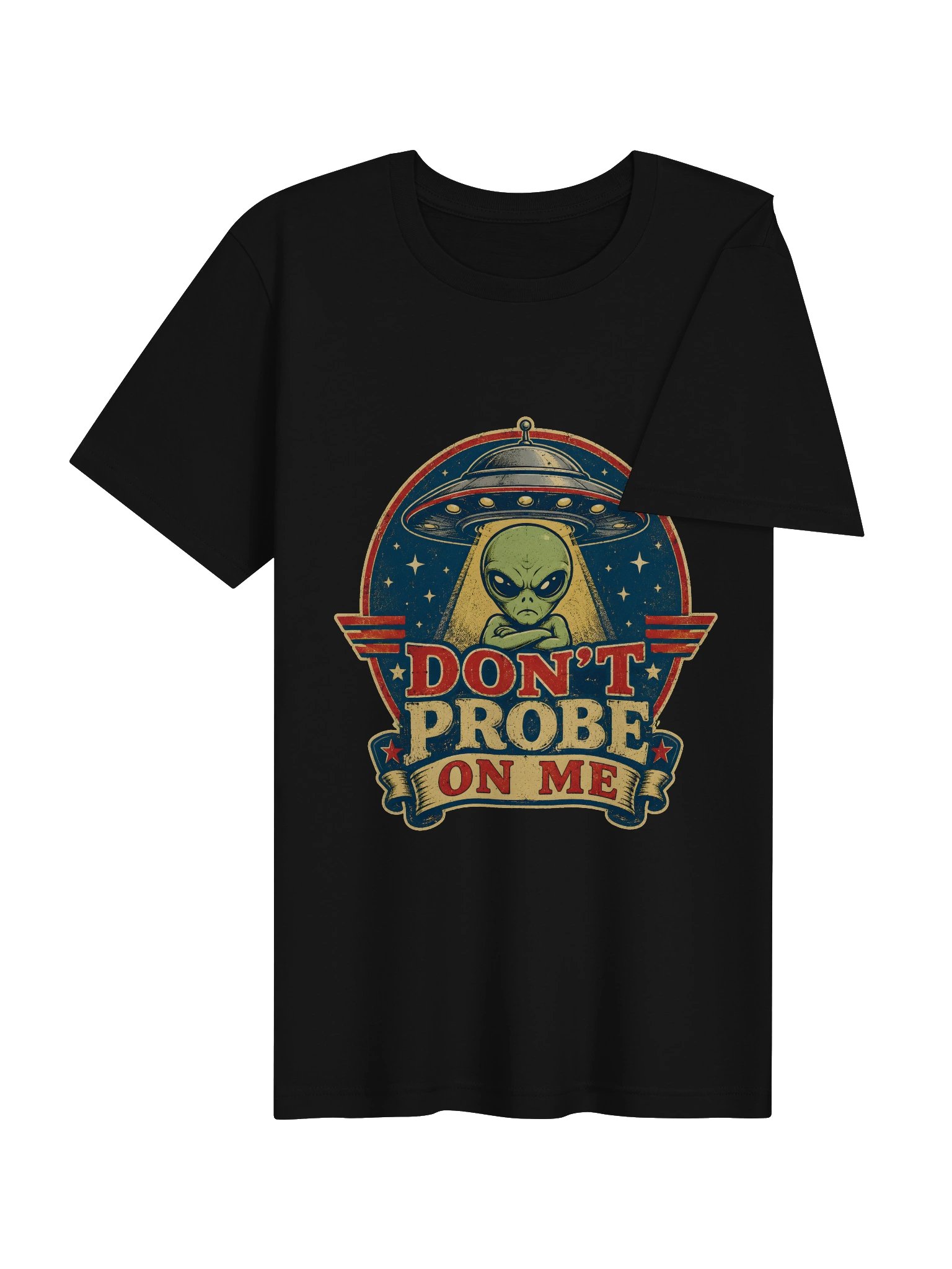 Don't Probe On Me Retro Badge Tee product image (33)