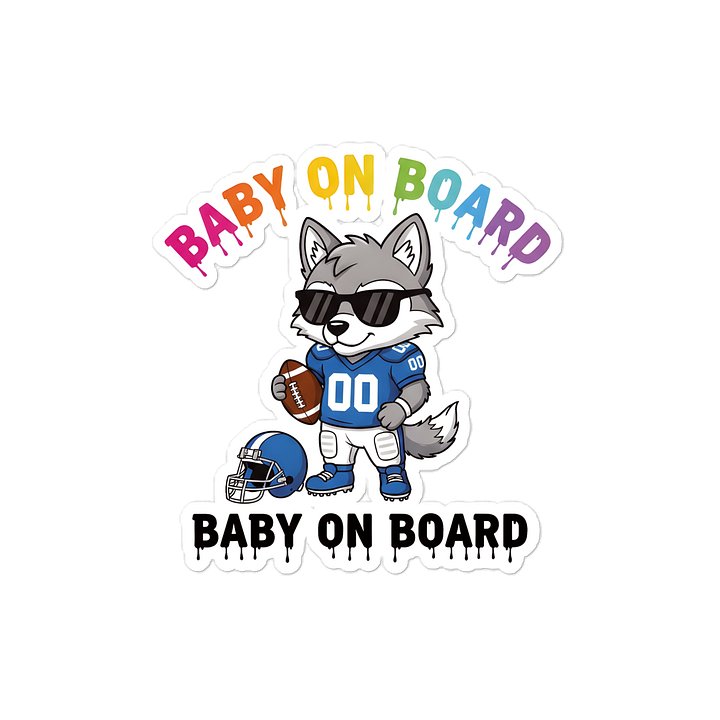 Funny Wolf Football Baby on Board Sticker - 5x5 Weatherproof Vinyl Car Decal - Cute Sporty Wolf Tailgate Decor - Premium Outdoor Grade Safety Sign for SUVs & Jeeps product image (1)
