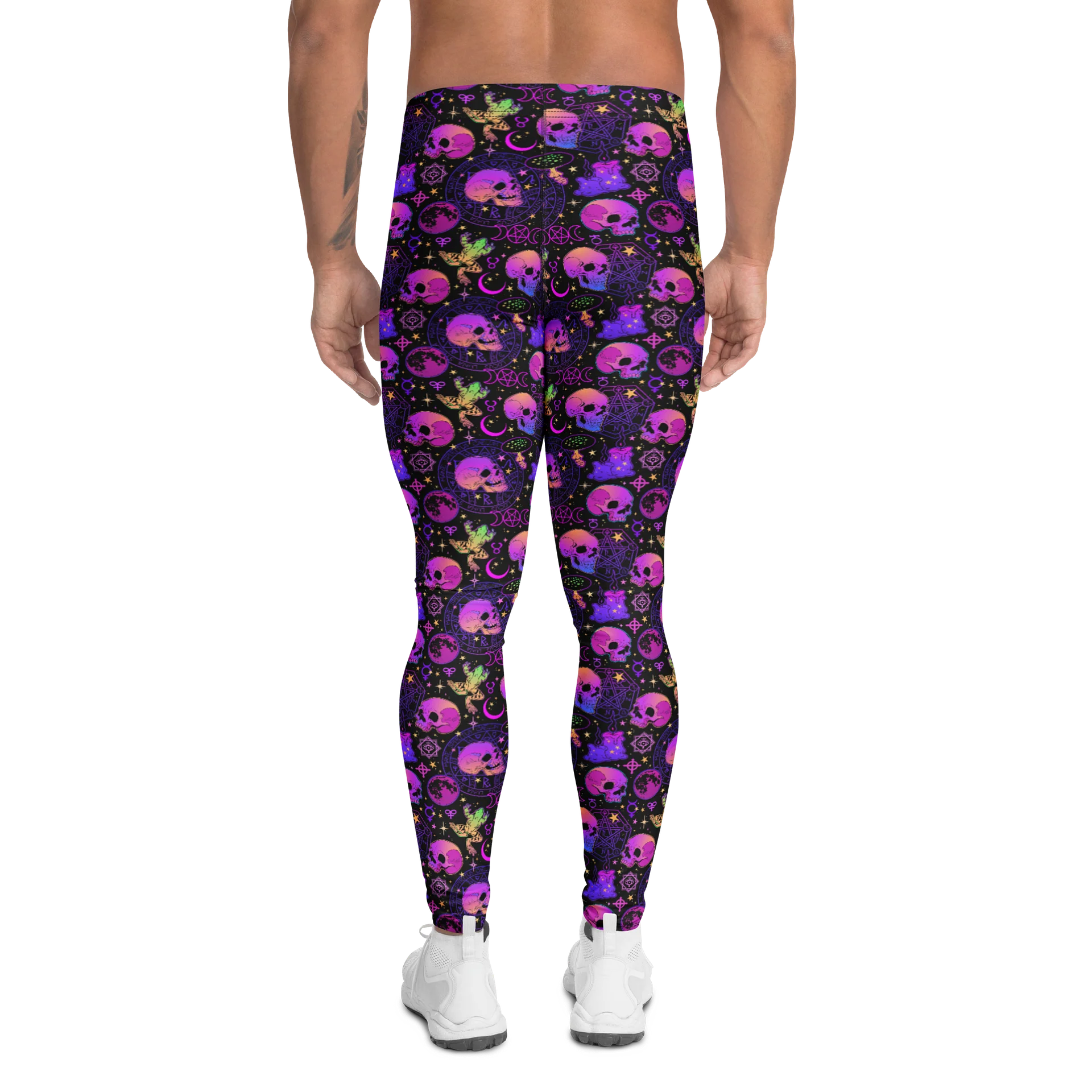Comfortable Men’s Leggings in Bold Neon Skulls product image (2)