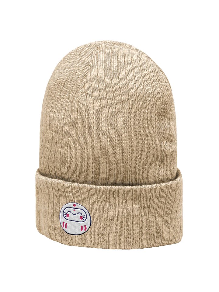 Cozy Ribbed Beanie with Japanese Daruma Design – Perfect for Winter product image (1)