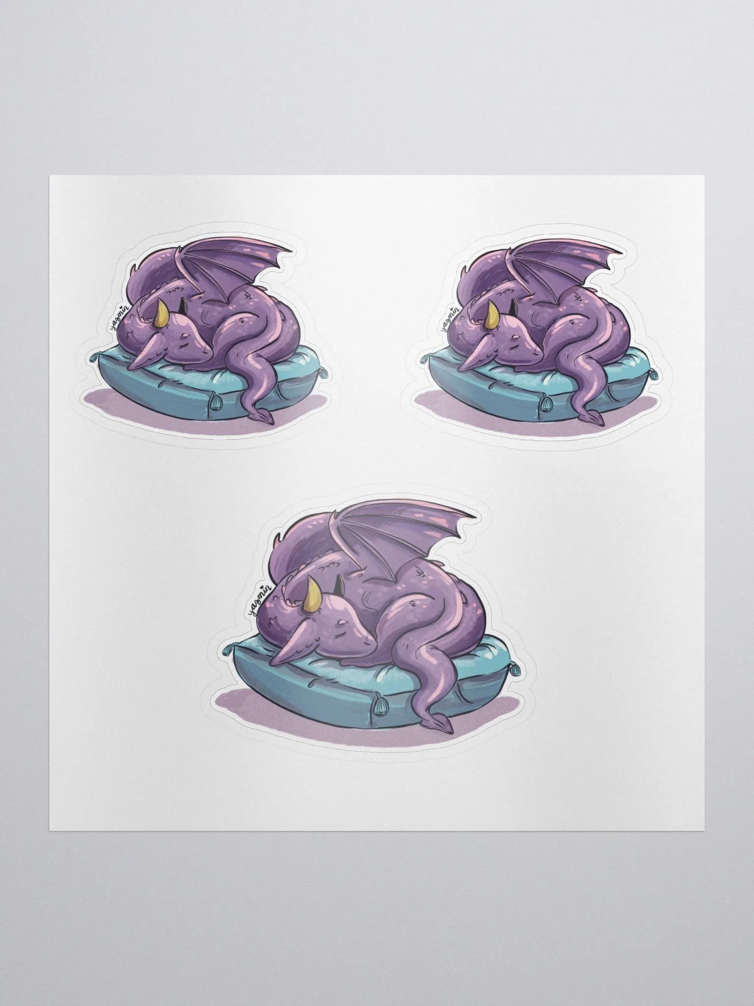 Young Dragon Sleeping on Pillow Sticker Set - Whimsical Fantasy Decals product image (1)