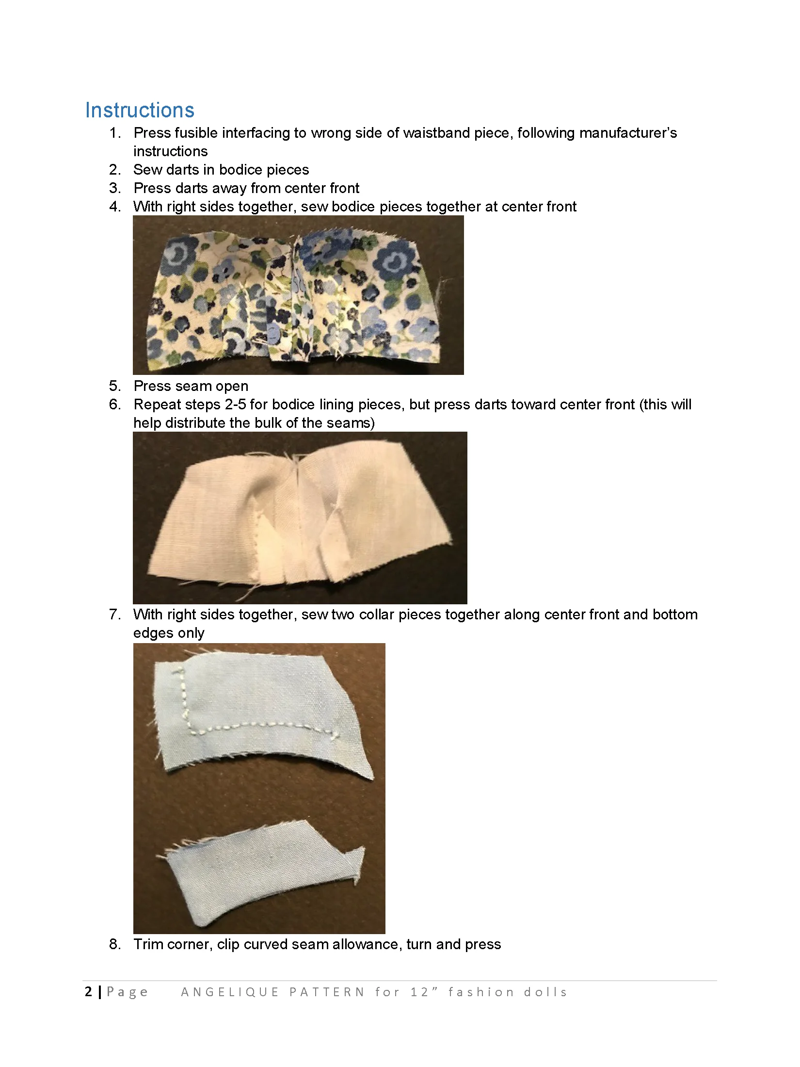 Angelique sewing pattern for 12" fashion dolls product image (3)