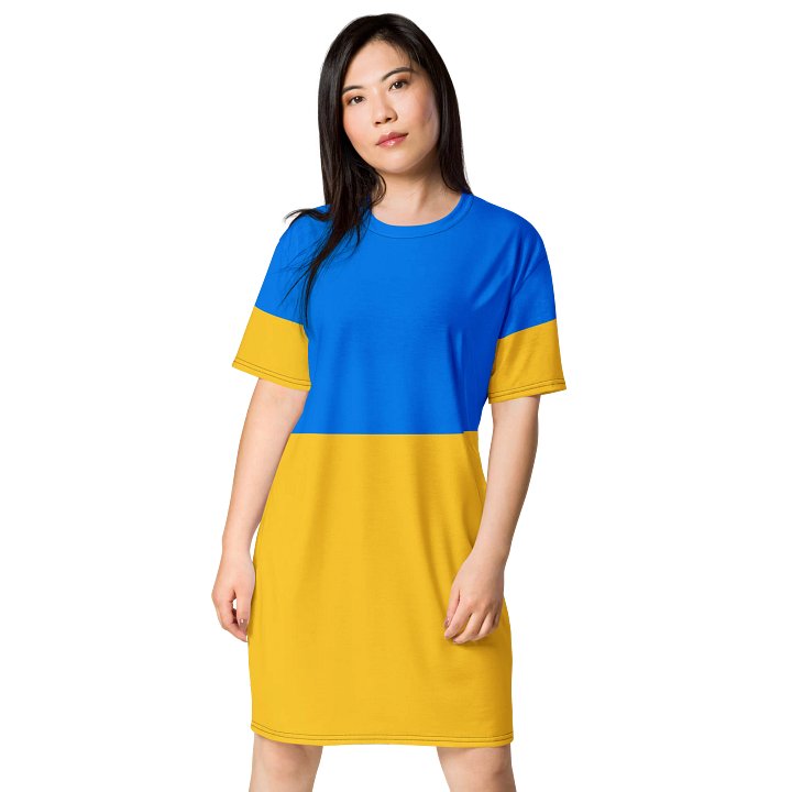 TDS Women's Oversized Colour Block T-Shirt Dress - Blue & Yellow product image (1)