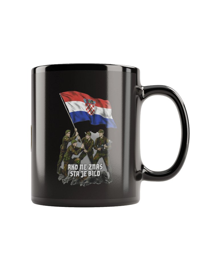 Patriotic Shield Black Mug Ako ne znaš šta je bilo product image (1)