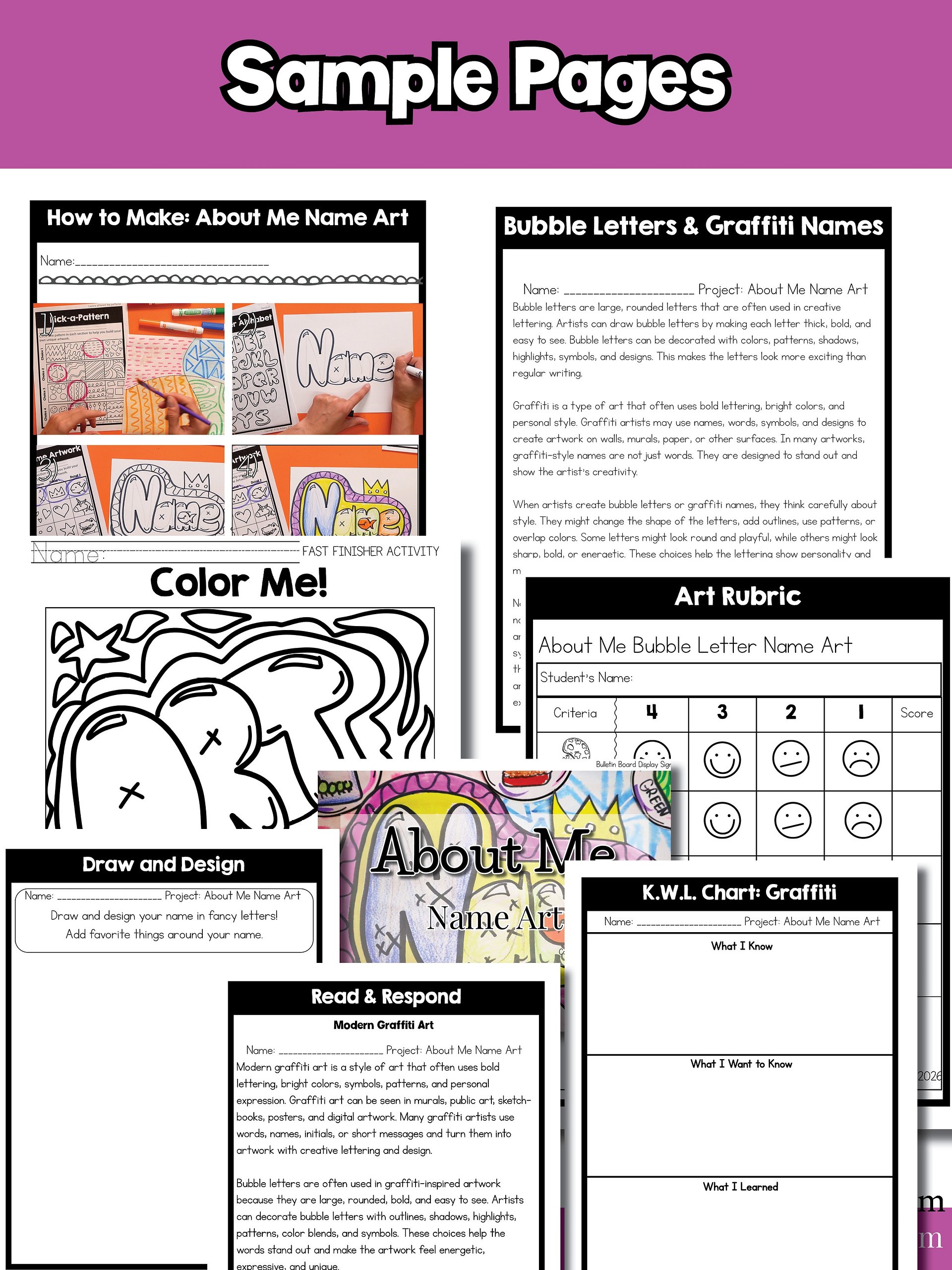 3rd Grade About Me Bubble Letter Name Art Lesson Grade 3 Back to School Art product image (9)