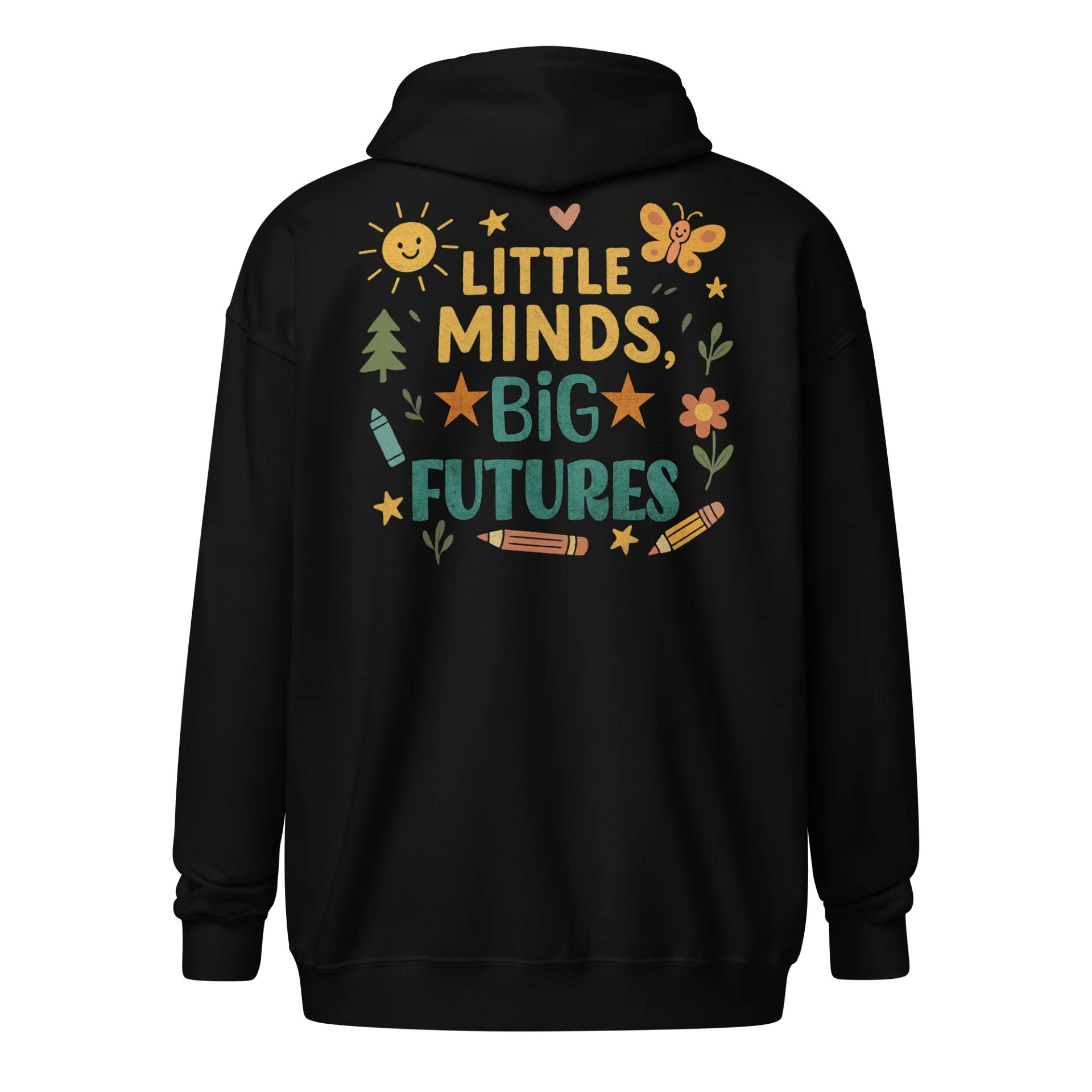 Little Minds Big Futures Zip Hoodie – Colorful Teacher Hoodie for Early Education product image (1)