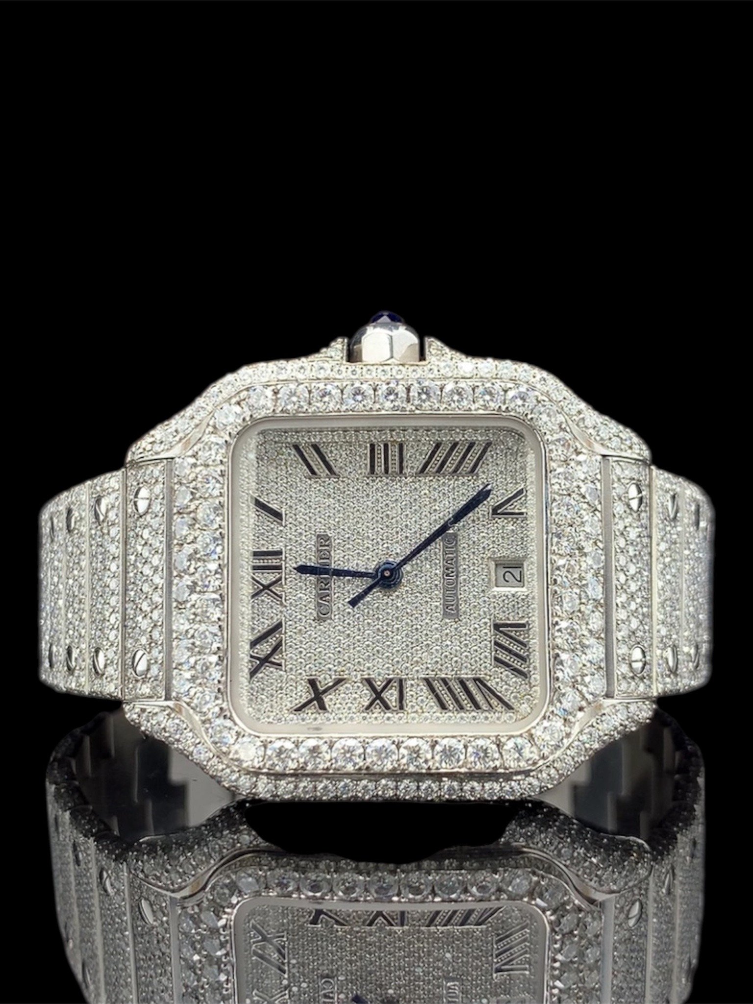 CARTIER SILVER WITH ROMAN DIAL DIAMOND WATCH product image (1)