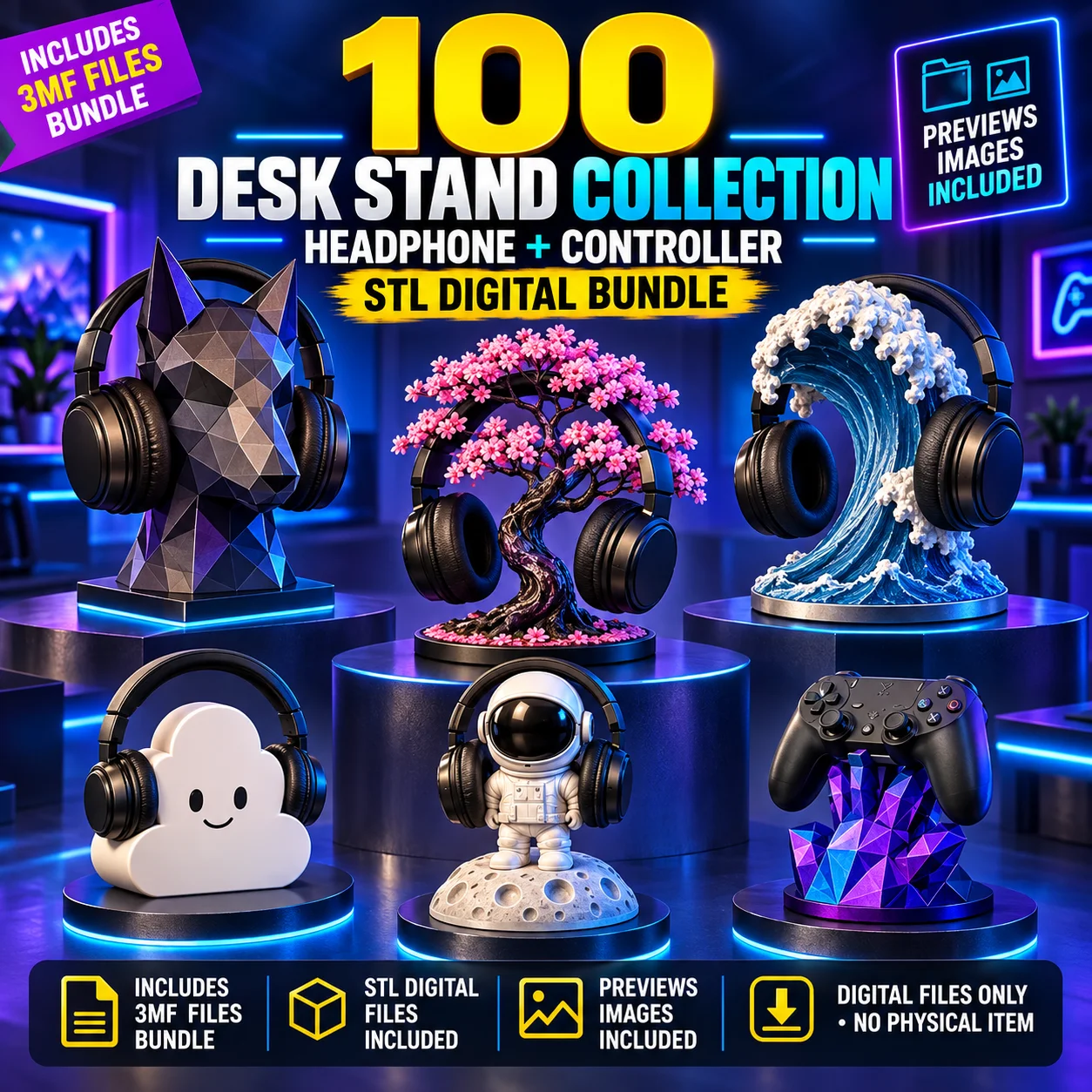 100 Headphone & Controller Stand STL Bundle product image (1)