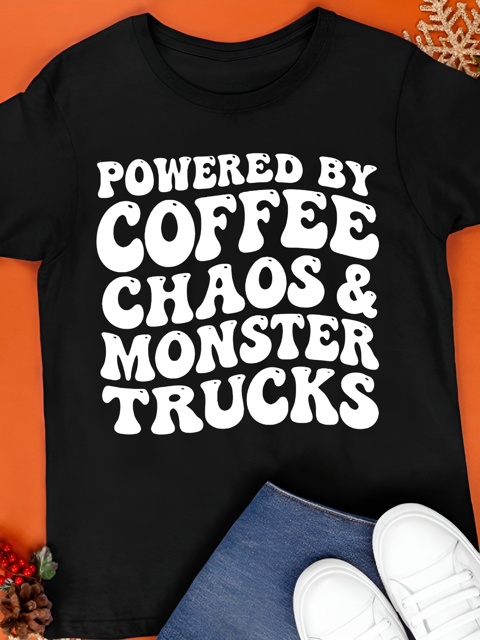 Powered By Coffee Chaos And Monster Trucks Shirt product image (1)