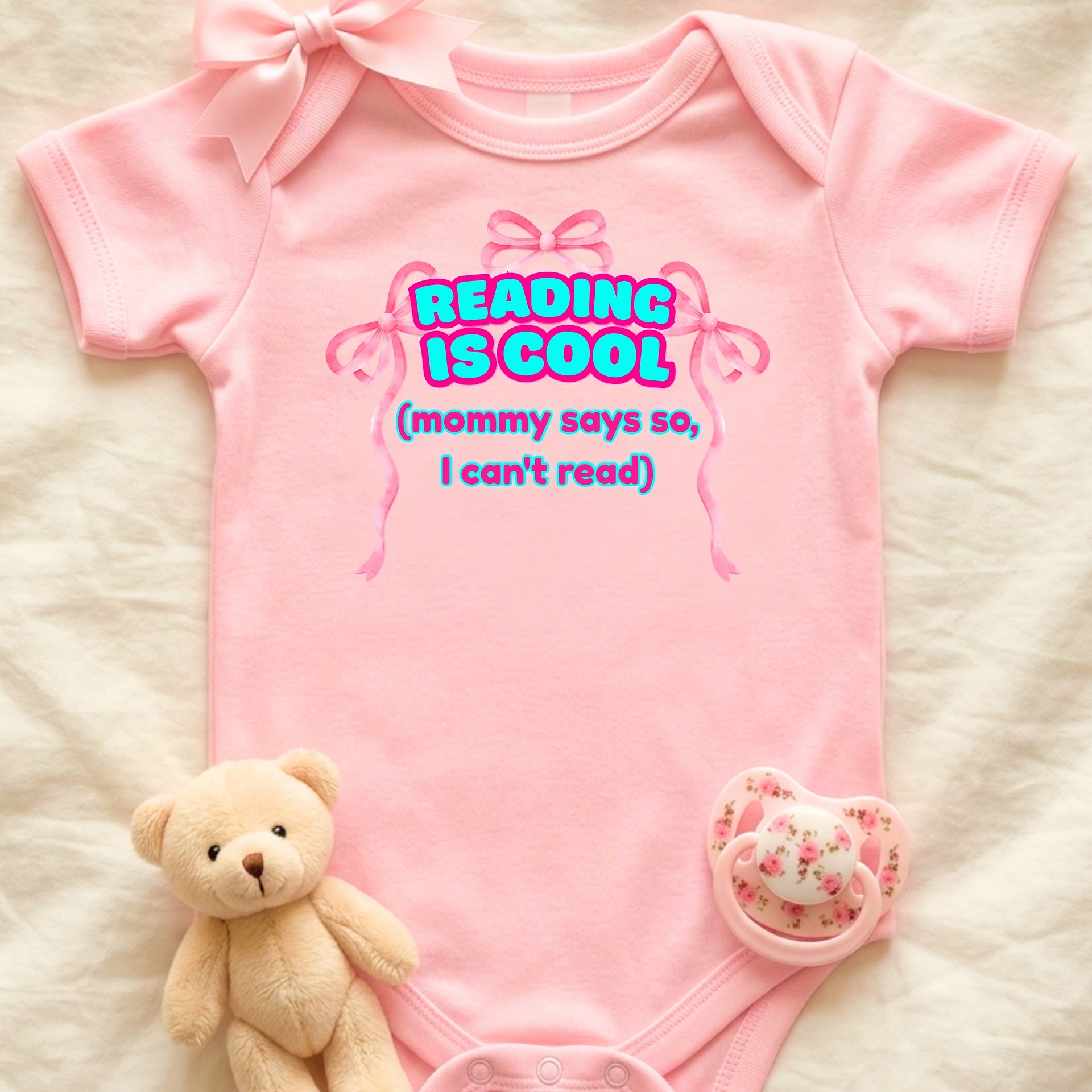 READING IS COOL (mommy says so, I can't read)🩷Super Soft🪽Onesie🩷 product image (1)