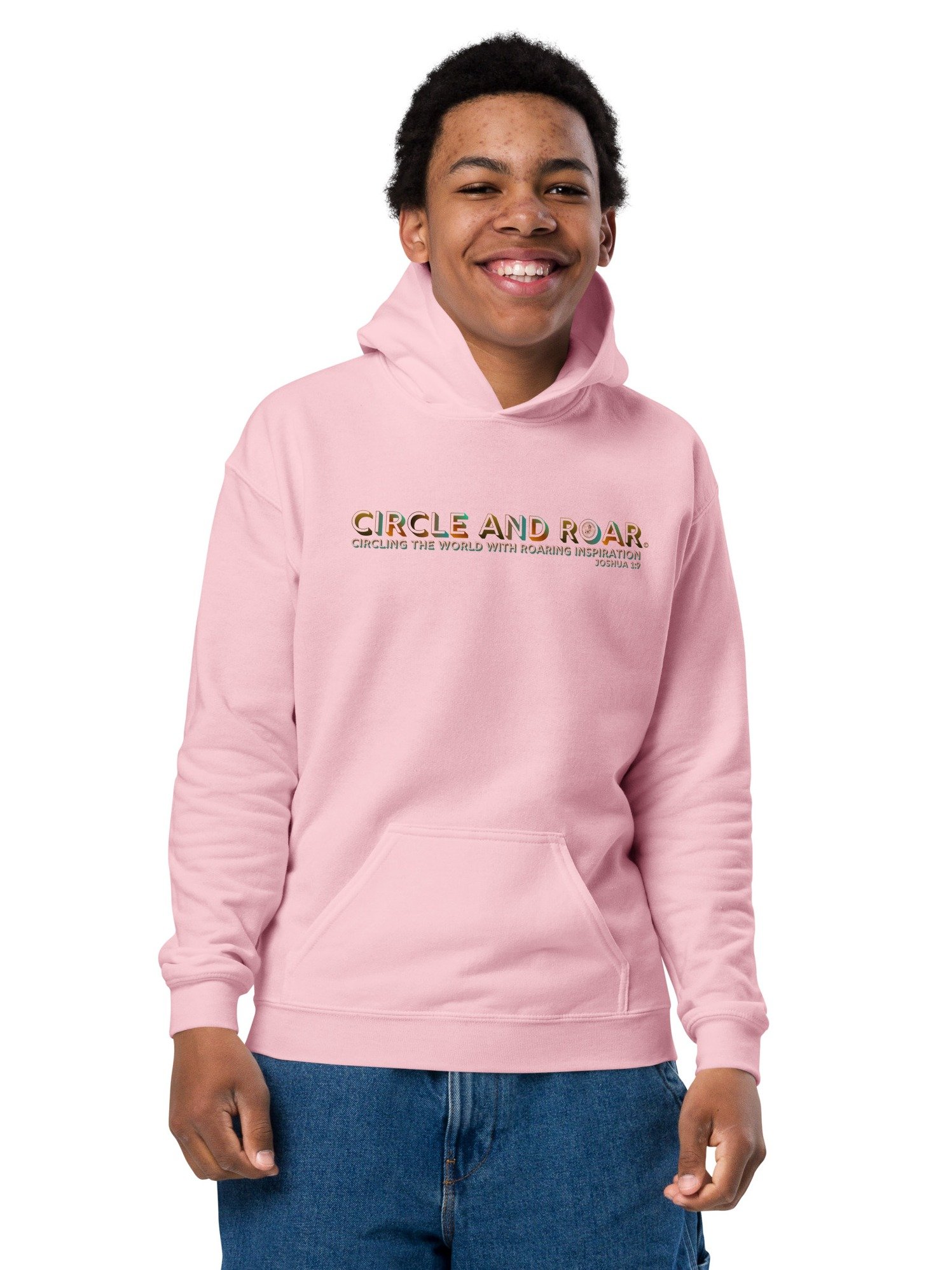 "Circle and Roar" Joshua 1:9 Gradient Text Youth Hoodie product image (5)