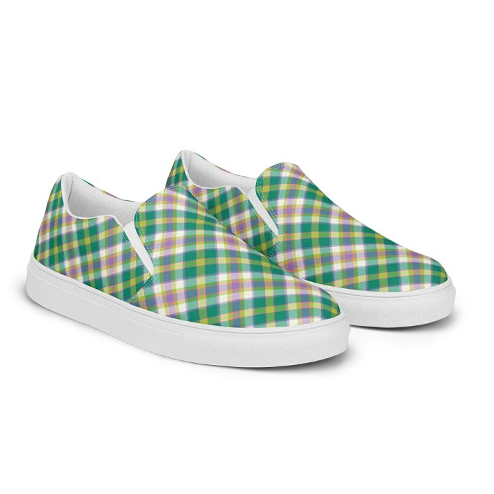 Seafoam Green and Purple Plaid Women's Slip-On Shoes product image (2)