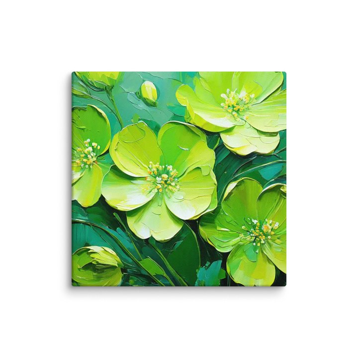 Beautiful green flowers painted in oil on a green backdrop product image (6)