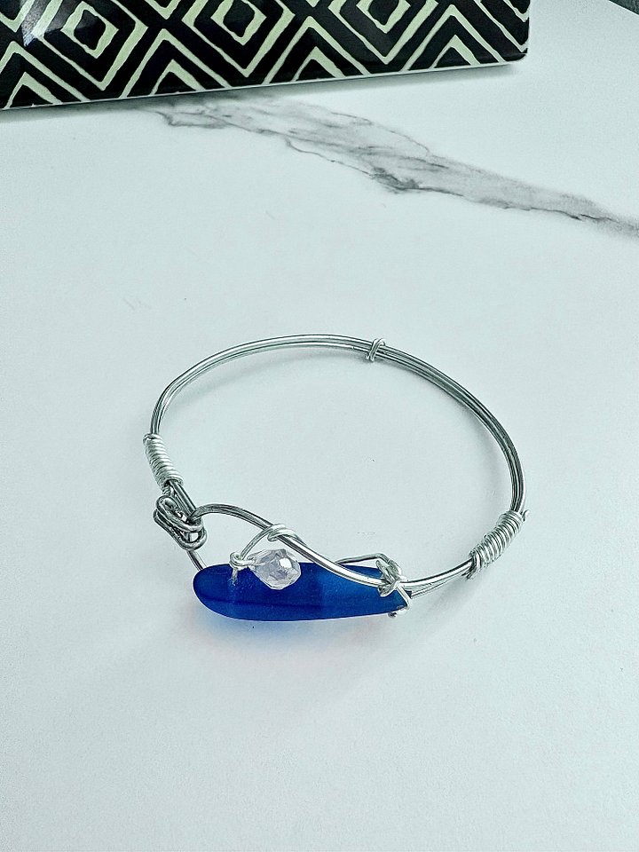 MFD-00075 | Ocean Whispers Wire-Wrapped Sea Glass Bracelet | Handmade 6.75" Coastal Charm by Monique Faella Designs™ product image (1)