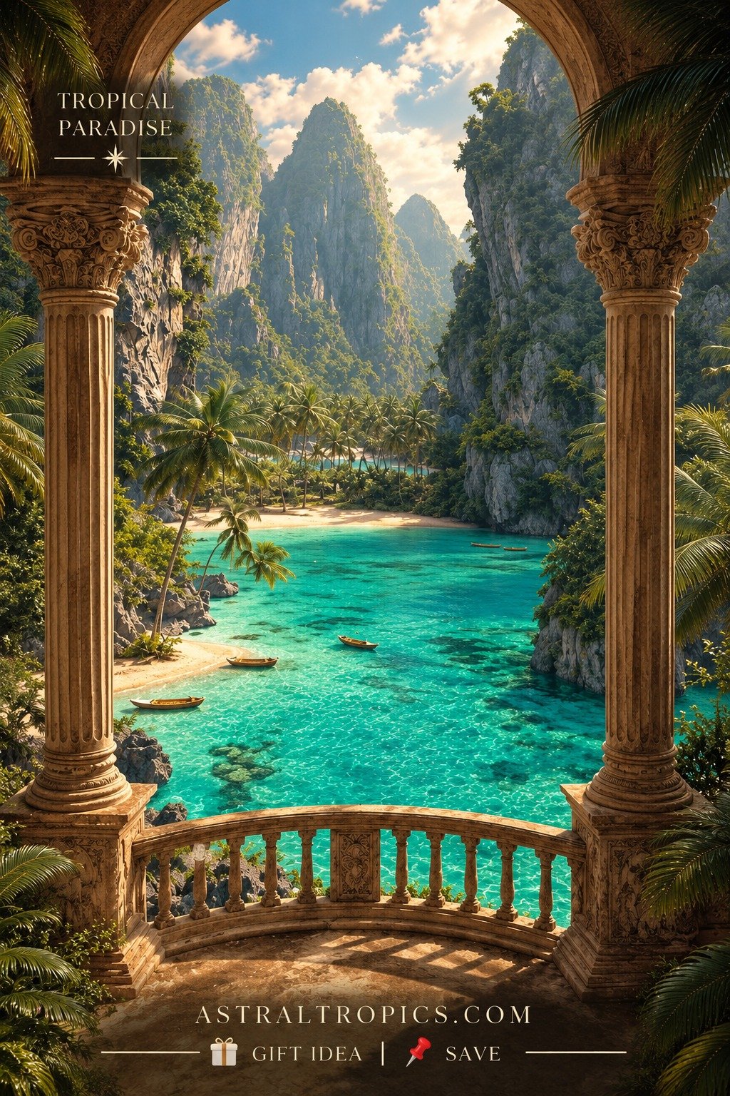 Hidden Turquoise Lagoon Tropical Paradise Wall Art | Luxury Fantasy Travel Poster product image (1)