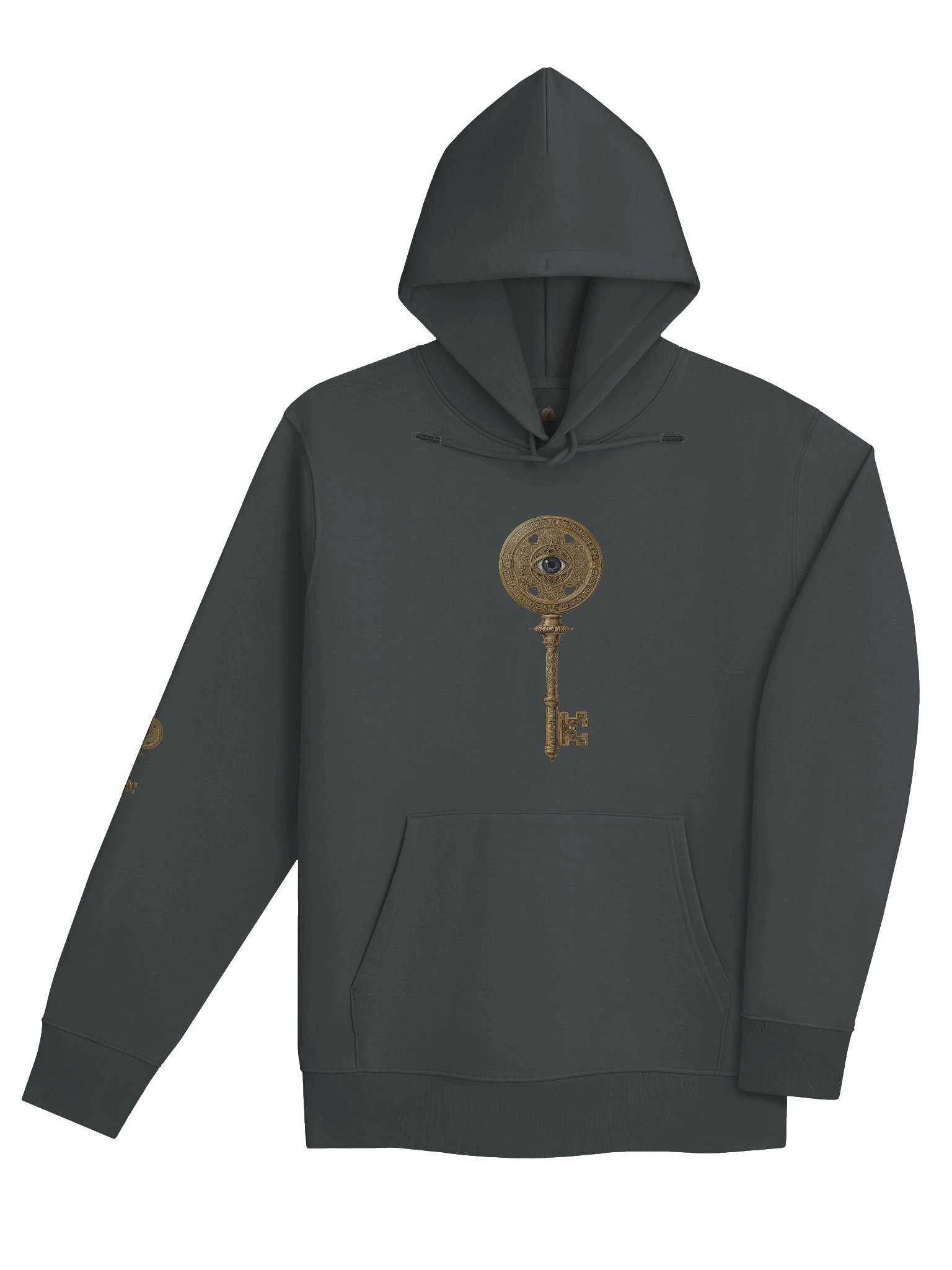 The Gatekeeper’s Key – India Ink Grey Sigil Arm Edition (Front + Right Sleeve Print) | Organic Hoodie product image (4)