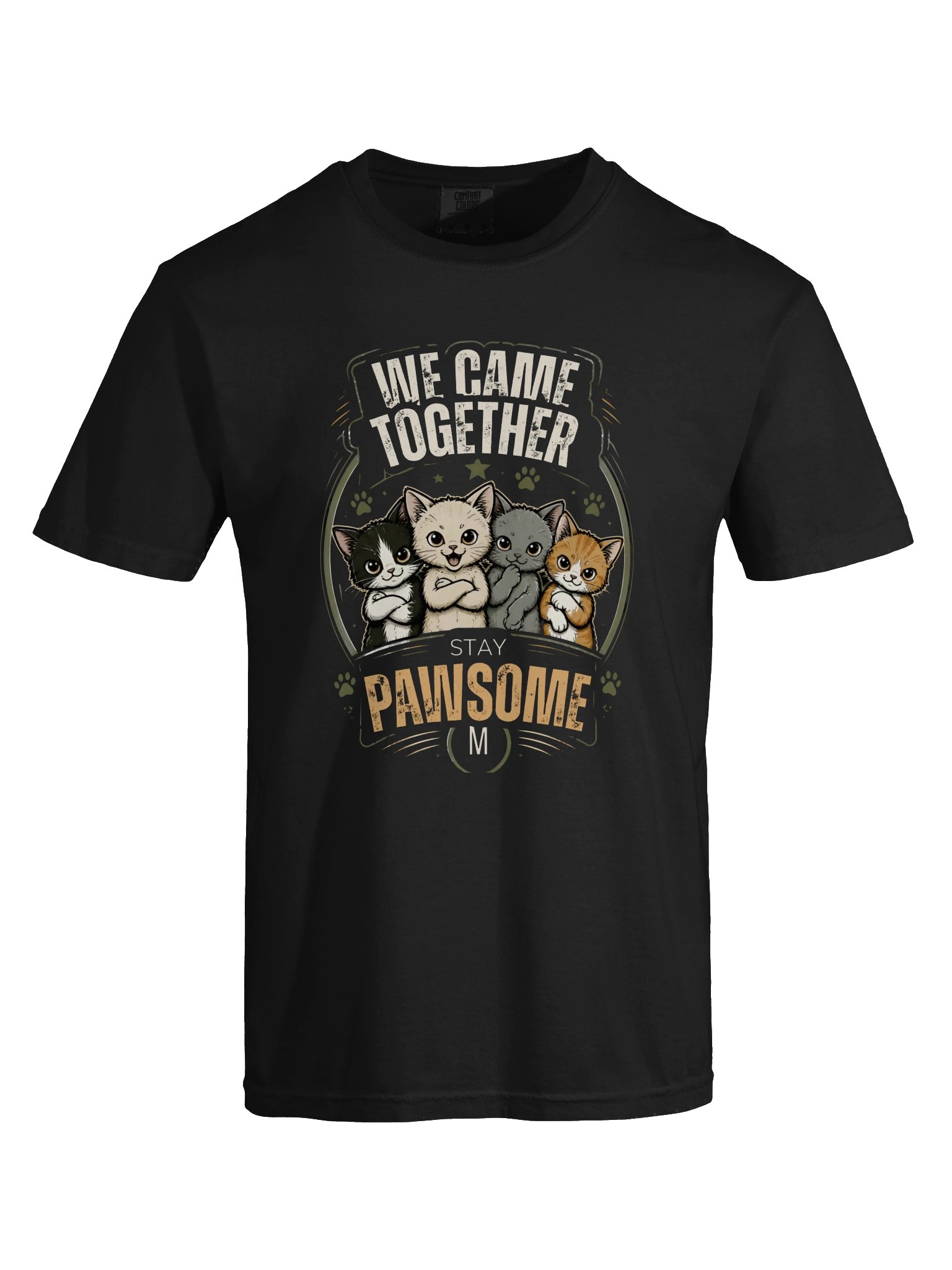 We Came Together Stay Pawsome Cat Crew T-Shirt | Cute Vintage Cat Graphic Tee product image (9)