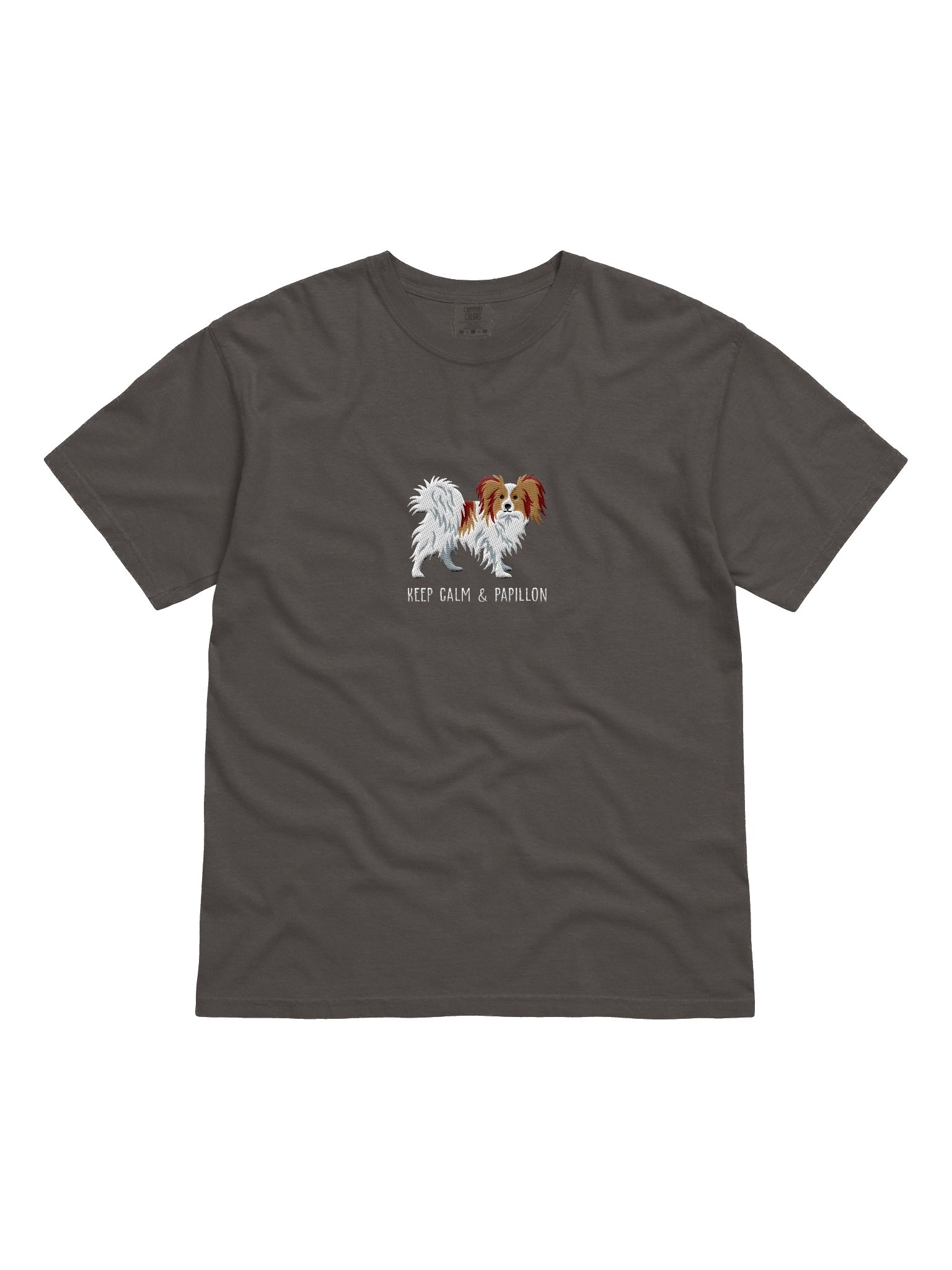 Keep Calm & Papillon T-Shirt(Embroidered) of a Papillon(Brown & White) product image (4)