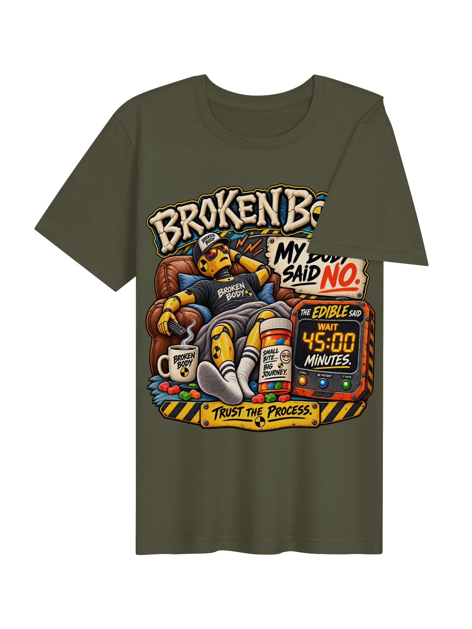 Funny Edible THC Shirt — My Body Said No, The Edible Said Wait 45 Minutes | Flat Out Broken™ product image (5)